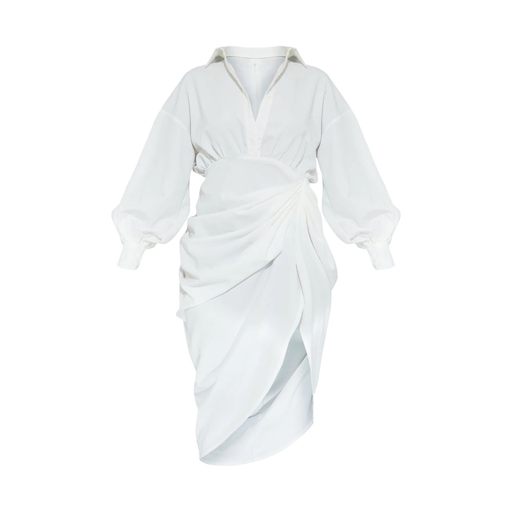 ✨HOST PICK ✨ PLT White Balloon Sleeve Gathered Skirt Midi Shirt Dress ✨ - Picture 6 of 6